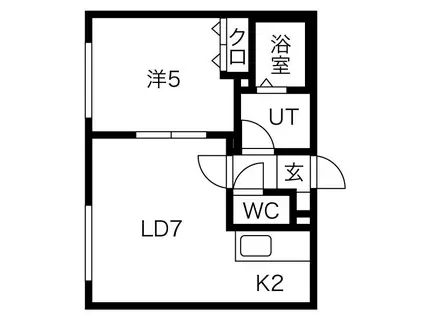 シュクル レーヴ(1LDK/2階)の間取り写真