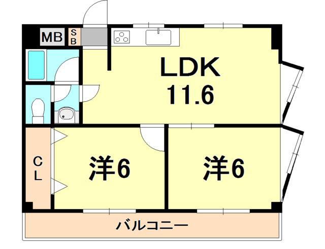 甲南第6東灘ハイム(2LDK/3階)の間取り写真