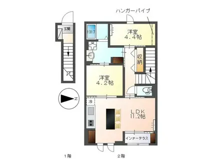 中川区松葉町4丁目アパート(2LDK/1階)の間取り写真