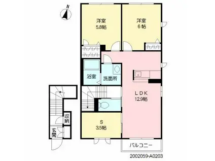 リバティ三川(2SLDK/2階)の間取り写真