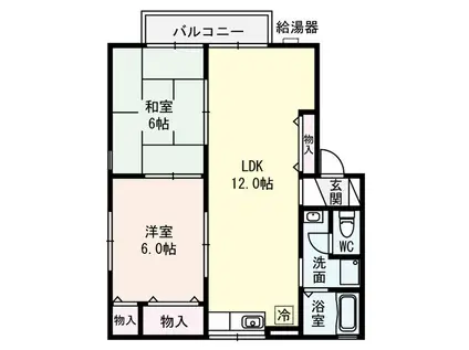 ガーデンハイツ若江東C棟(2LDK/1階)の間取り写真