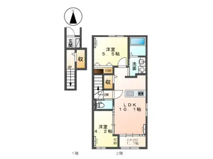 ベル・ボヌール(2LDK/2階)の間取り写真