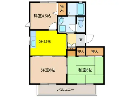 クレールロジュマン B棟(3DK/1階)の間取り写真