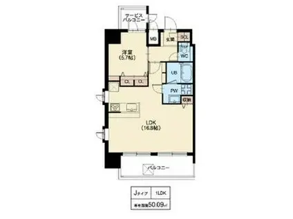 スプランディッド十三本町(1LDK/15階)の間取り写真