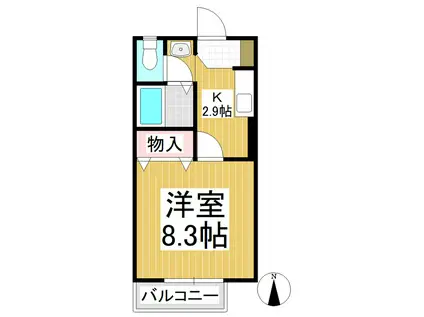 シティハイム B棟(1K/2階)の間取り写真