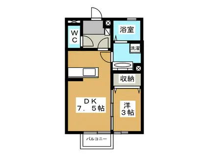 セジュール桐原(1DK/2階)の間取り写真