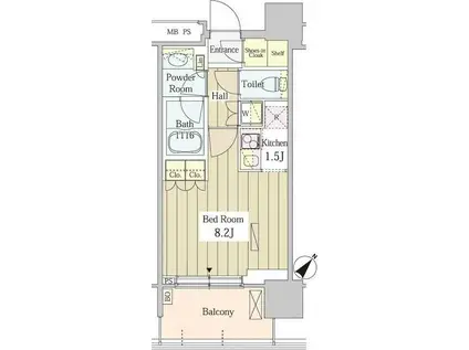 ユニゾンタワー(1K/17階)の間取り写真
