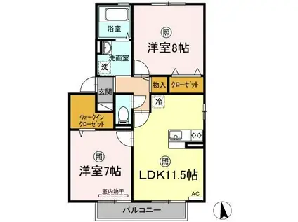 ルピナス関189 A棟(2LDK/2階)の間取り写真