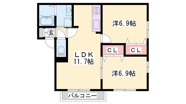 パラッツオ香寺(2LDK/2階)の間取り写真