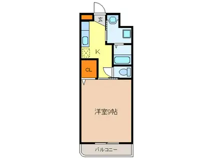 アンジュール川方(1K/1階)の間取り写真