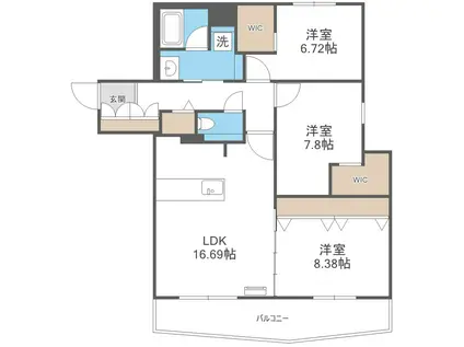 ピオネロ恵庭II(3LDK/2階)の間取り写真