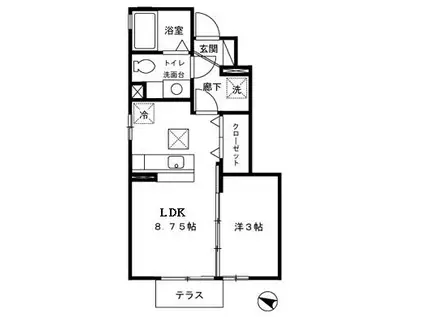 D-ROOMチョコラブ(1LDK/1階)の間取り写真
