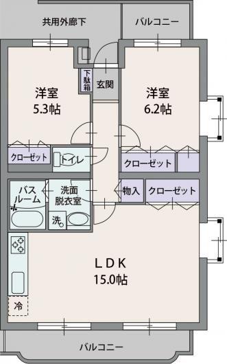 ステイブルK(2LDK/3階)の間取り写真