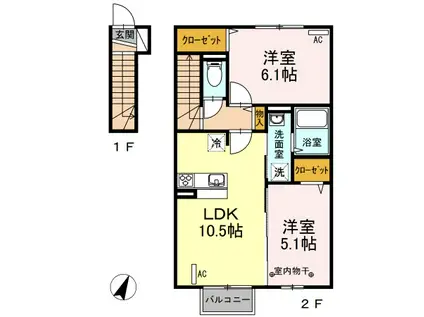 ポワール M(2LDK/2階)の間取り写真