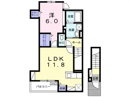ドミール プランドール(1LDK/2階)の間取り写真