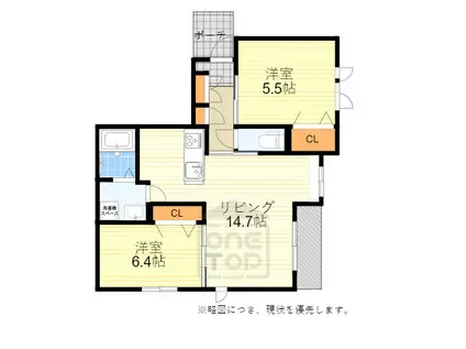 オークアレイ渡辺2(2LDK/1階)の間取り写真
