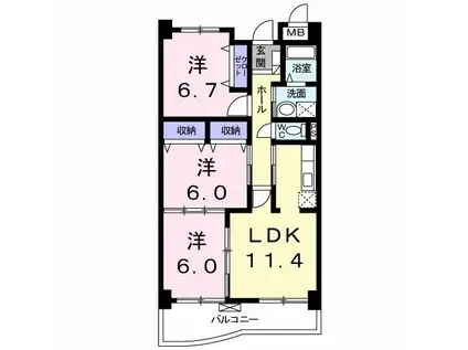 クレメント・ミヤマエ(3LDK/3階)の間取り写真