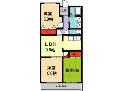 リヴェールうねのII(3LDK/3階)の間取り写真