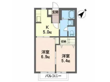 ドミールM(2K/1階)の間取り写真