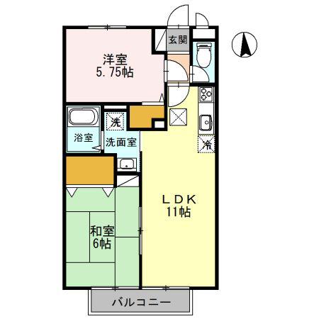 サンクコール朝和B(2LDK/2階)の間取り写真