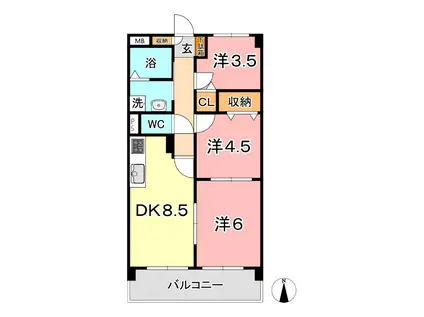 厚生町クラウンズマンション(3DK/10階)の間取り写真