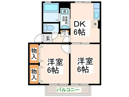 ウィルモア輝(2DK/1階)の間取り写真