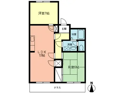 サニーヒル石名坂(2LDK/1階)の間取り写真