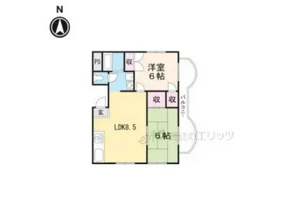 フラット34茨木(2DK/2階)の間取り写真