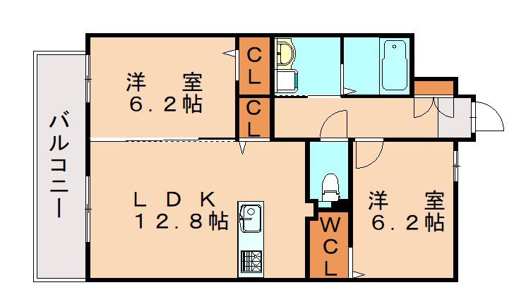 MODERN ASPIRATION 西新クアルト(2LDK/4階)の間取り写真
