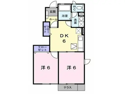 セレーナB館(2DK/1階)の間取り写真