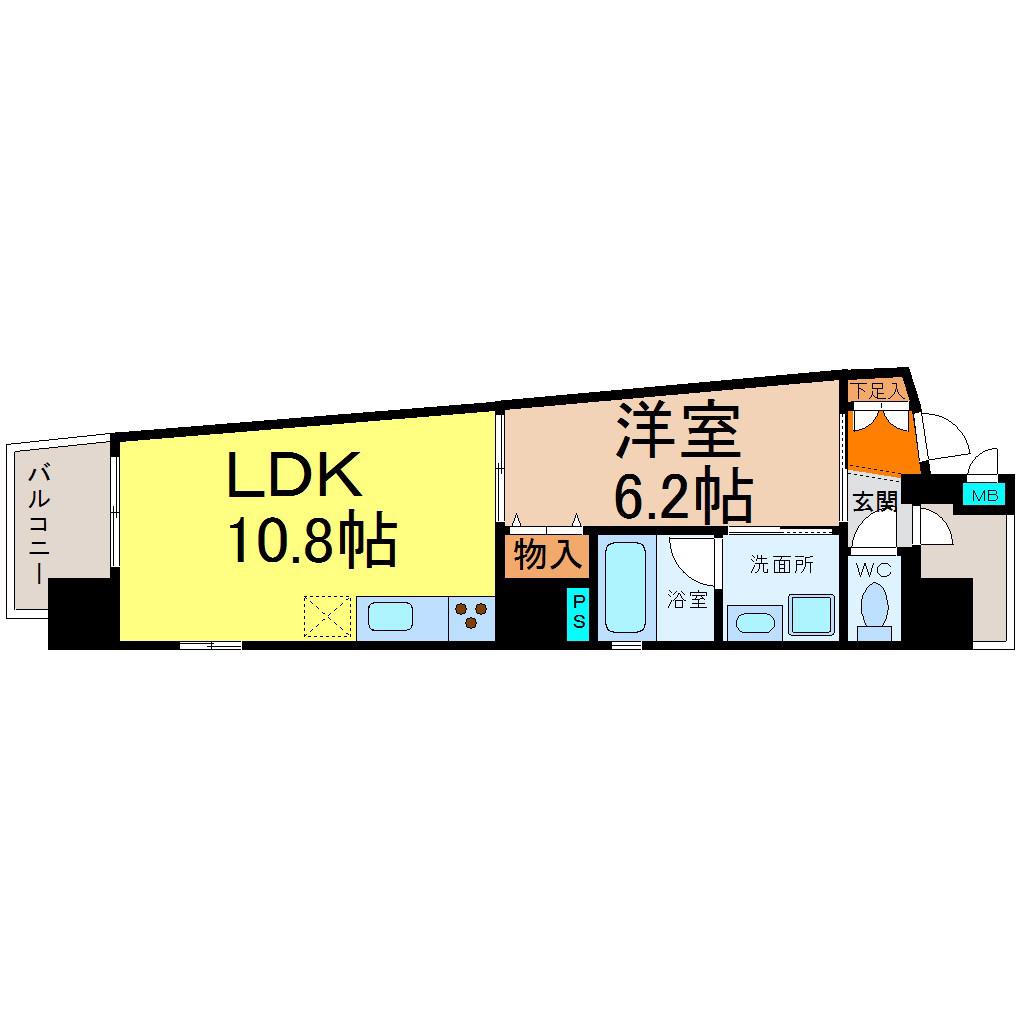 SLANT WALLS(1LDK/3階)の間取り写真