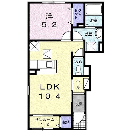 エスパス コンフォルト(1LDK/1階)の間取り写真