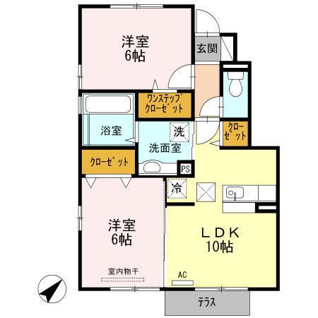 グリーンフィールド B(2LDK/1階)の間取り写真