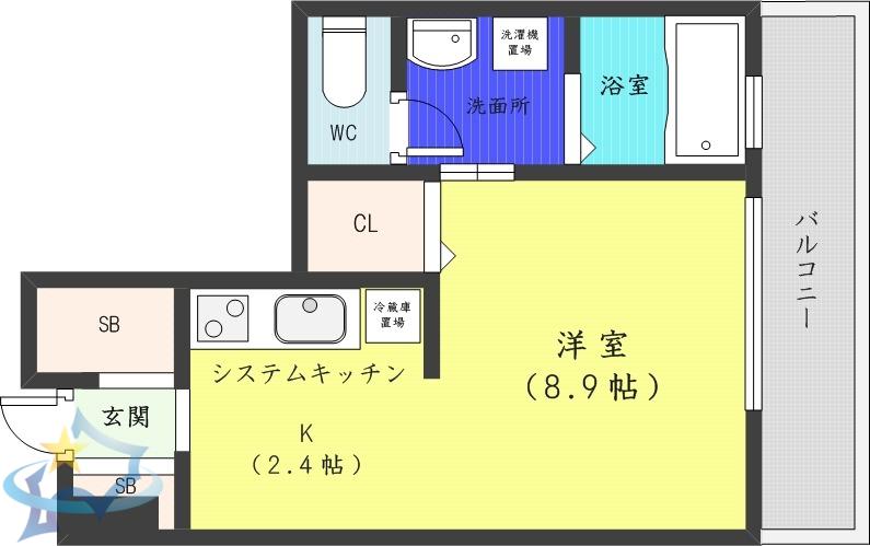 ラフィネタワー札幌南3条(1K/7階)の間取り写真