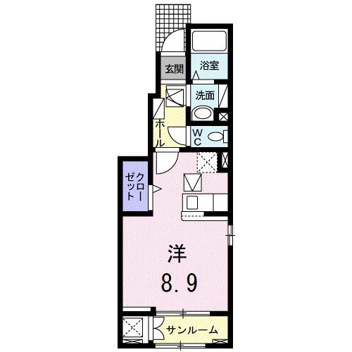ブライトガーデン新II(ワンルーム/1階)の間取り写真