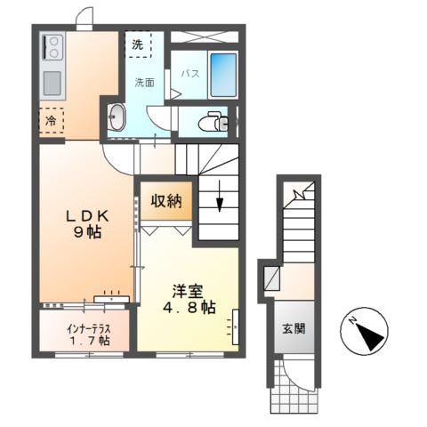 つくば市倉掛 (1LDK/2階)の間取り写真