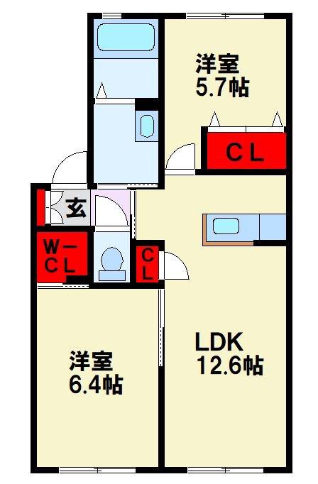 三洋タウン上の原  B棟(2LDK/1階)の間取り写真