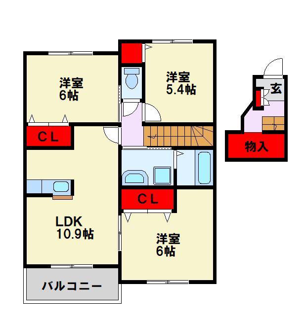 ヴァンティアン中の原D棟(3LDK/2階)の間取り写真