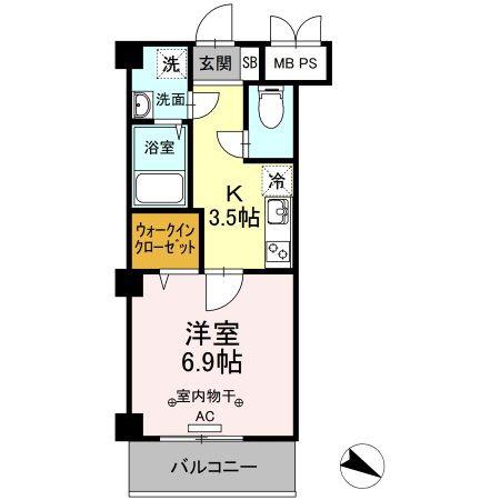 グリーンフィールド(1K/4階)の間取り写真