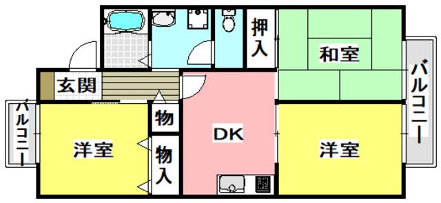 T・オークヒルズ(3DK/1階)の間取り写真