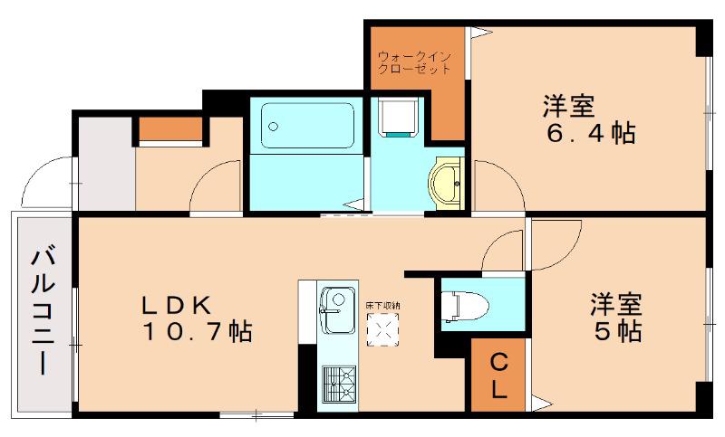 ヒルズ津屋崎II(2LDK/1階)の間取り写真