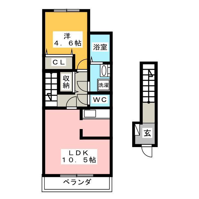 エバープレイス(1LDK/2階)の間取り写真