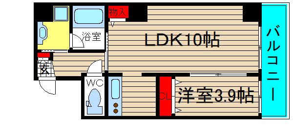 アーベル更紗北堀江(1LDK/2階)の間取り写真