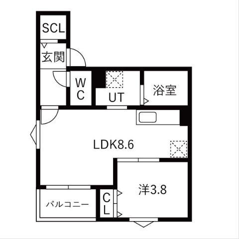 DELA本陣通(1LDK/1階)の間取り写真