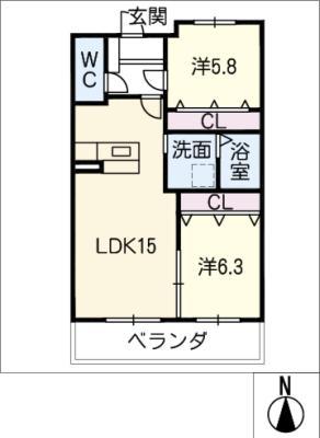 カーサ・ノーバ春日寺 B棟(2LDK/5階)の間取り写真