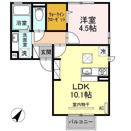 D-ROOM大屋 B棟(1LDK/1階)の間取り写真