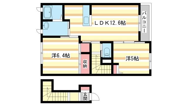 フェリーチェC(2LDK/2階)の間取り写真