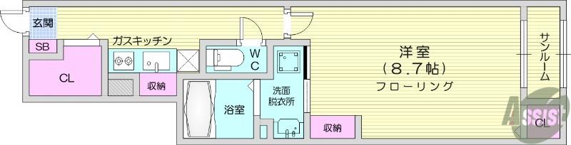 プラシード(1K/1階)の間取り写真
