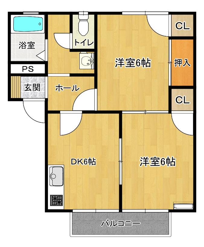 レーベンドルチェA(2DK/1階)の間取り写真