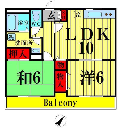 NSハイツB(2LDK/1階)の間取り写真